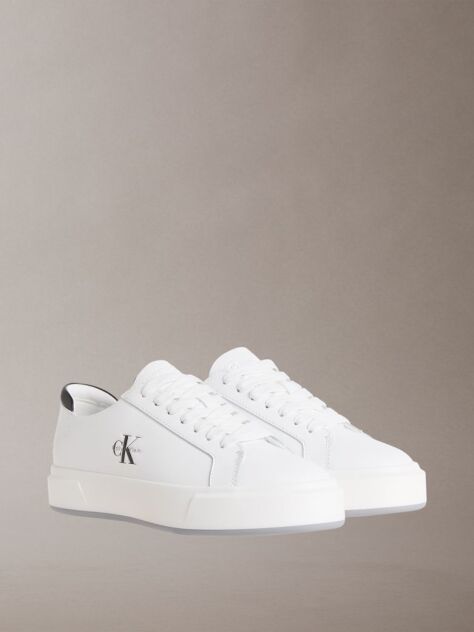 White Leather Signature Logo Trainers  Men