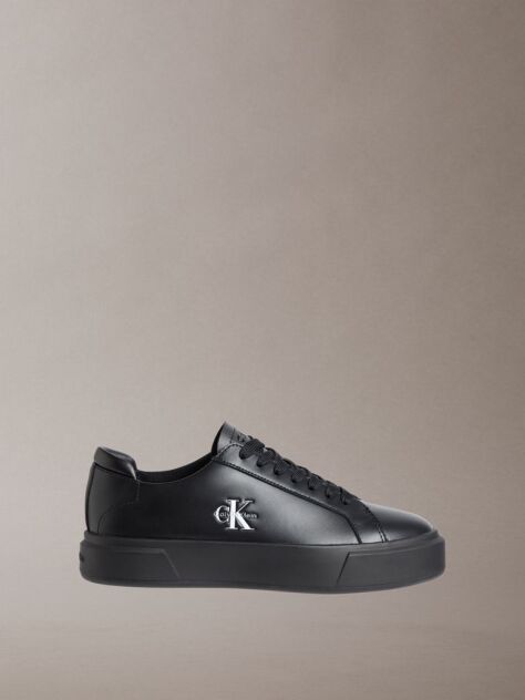 Black Leather Signature Logo Trainers  Men