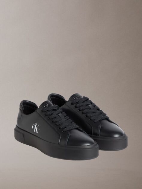 Black Leather Signature Logo Trainers  Men