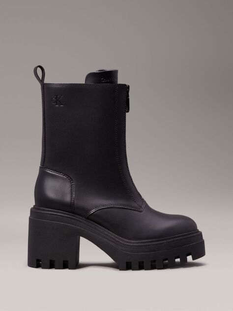 Black Leather Chunky Heeled Boots  Women
