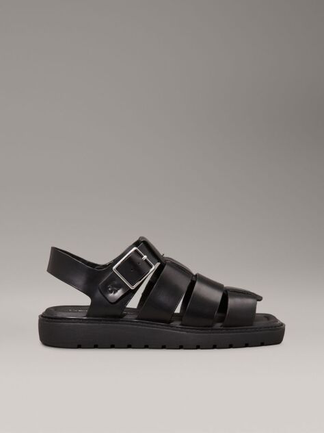 Black Leather Fisherman Sandals  Women