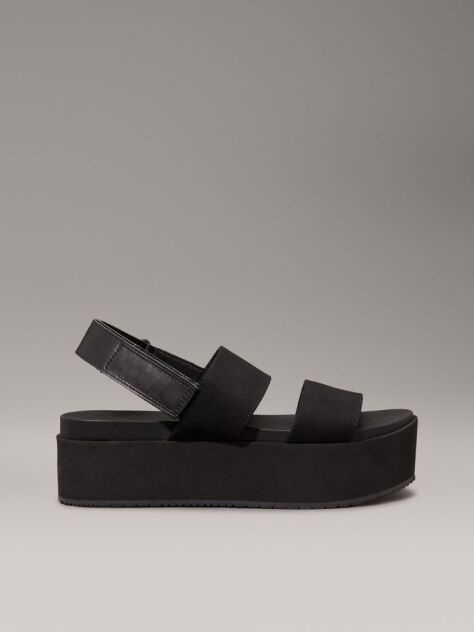 Black Canvas Platform Wedge Sandals  Women