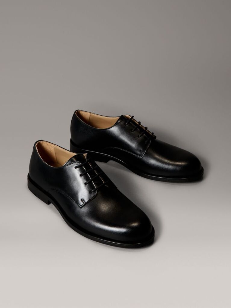 Black Leather Cushioned Derby Lace-Up Shoes  Men