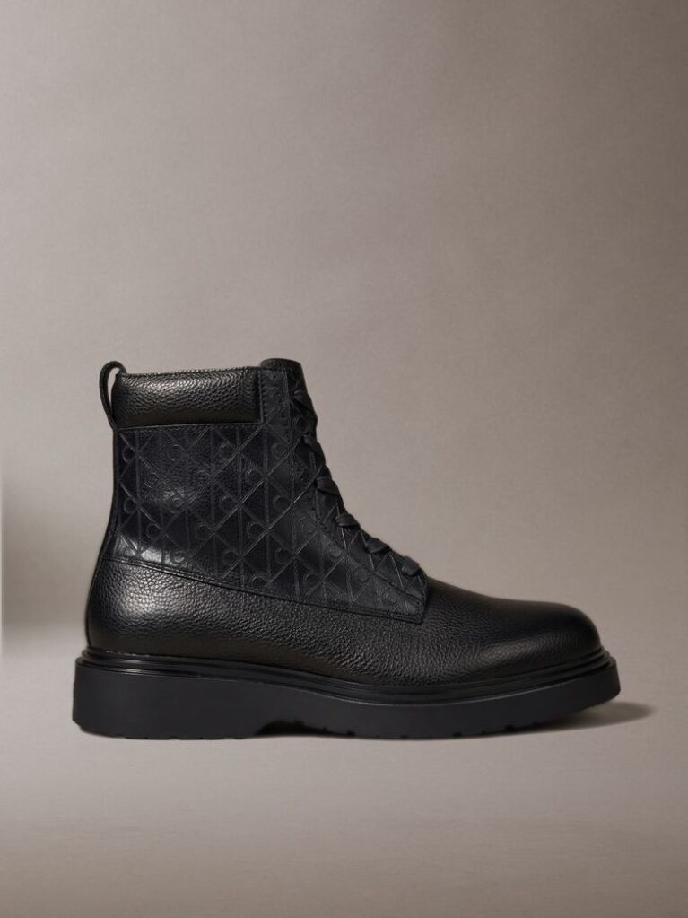 Black Emblem Embossed Combat Boots  Men