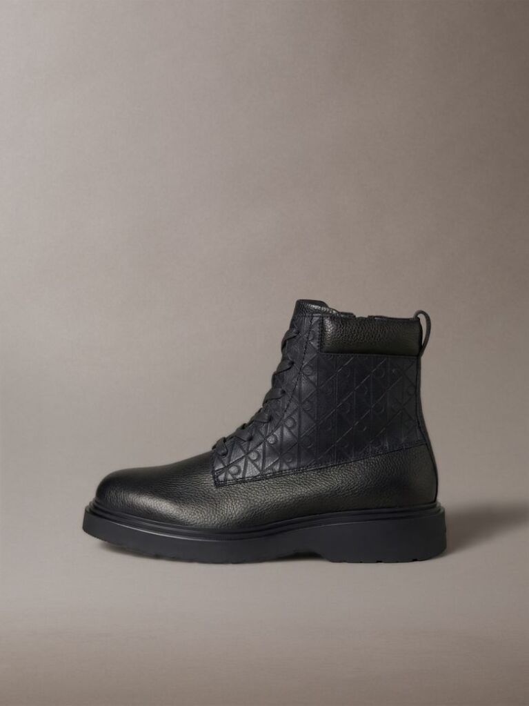 Black Emblem Embossed Combat Boots  Men