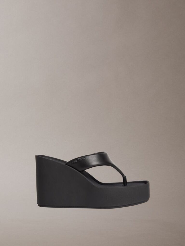 Black Melia - Leather Platform Wedge Sandals  Women