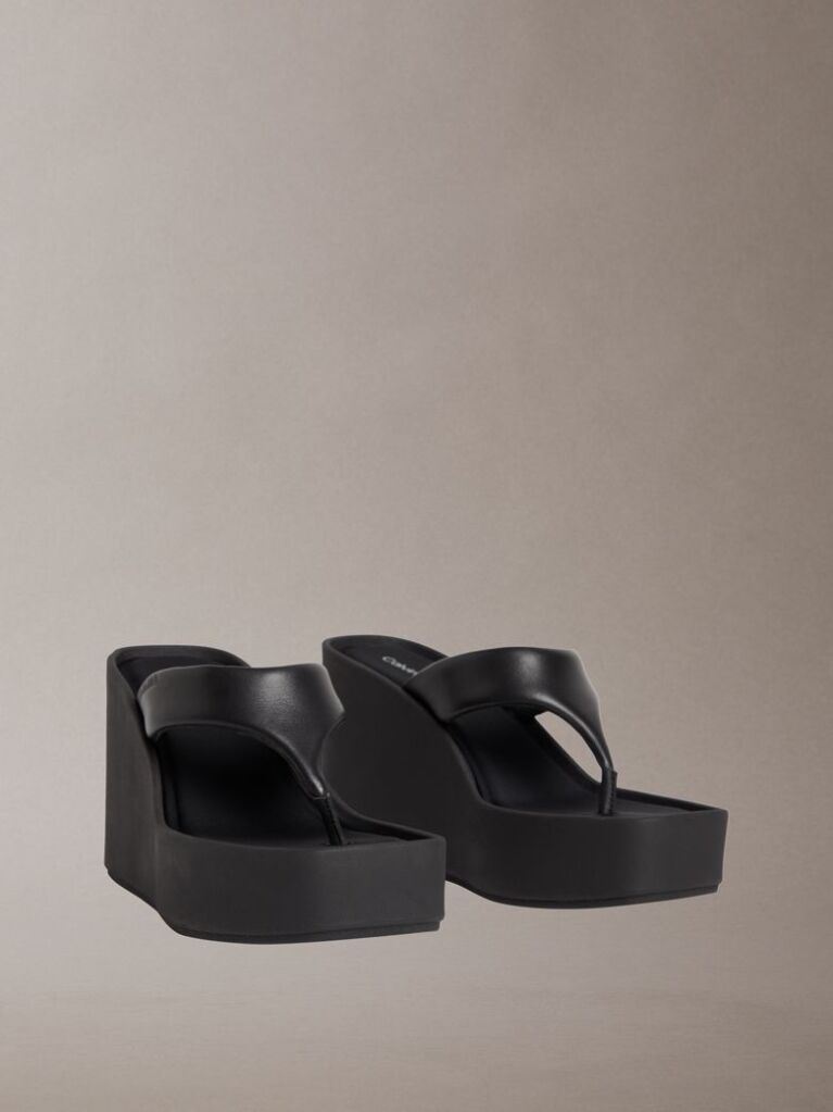 Black Melia - Leather Platform Wedge Sandals  Women