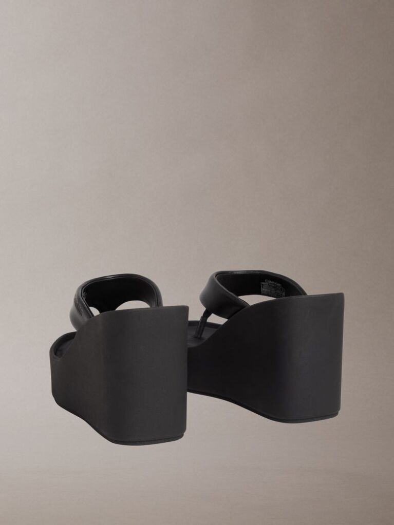 Black Melia - Leather Platform Wedge Sandals  Women