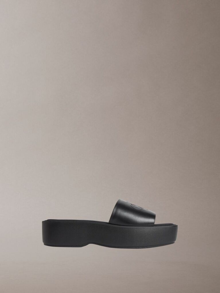 Black Amelia - Leather Platform Sliders  Women