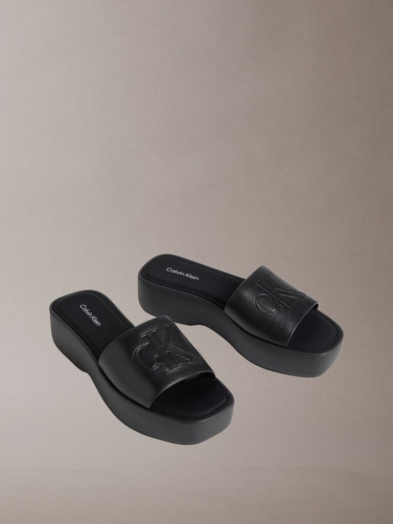 Black Amelia - Leather Platform Sliders  Women