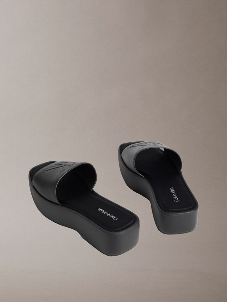 Black Amelia - Leather Platform Sliders  Women