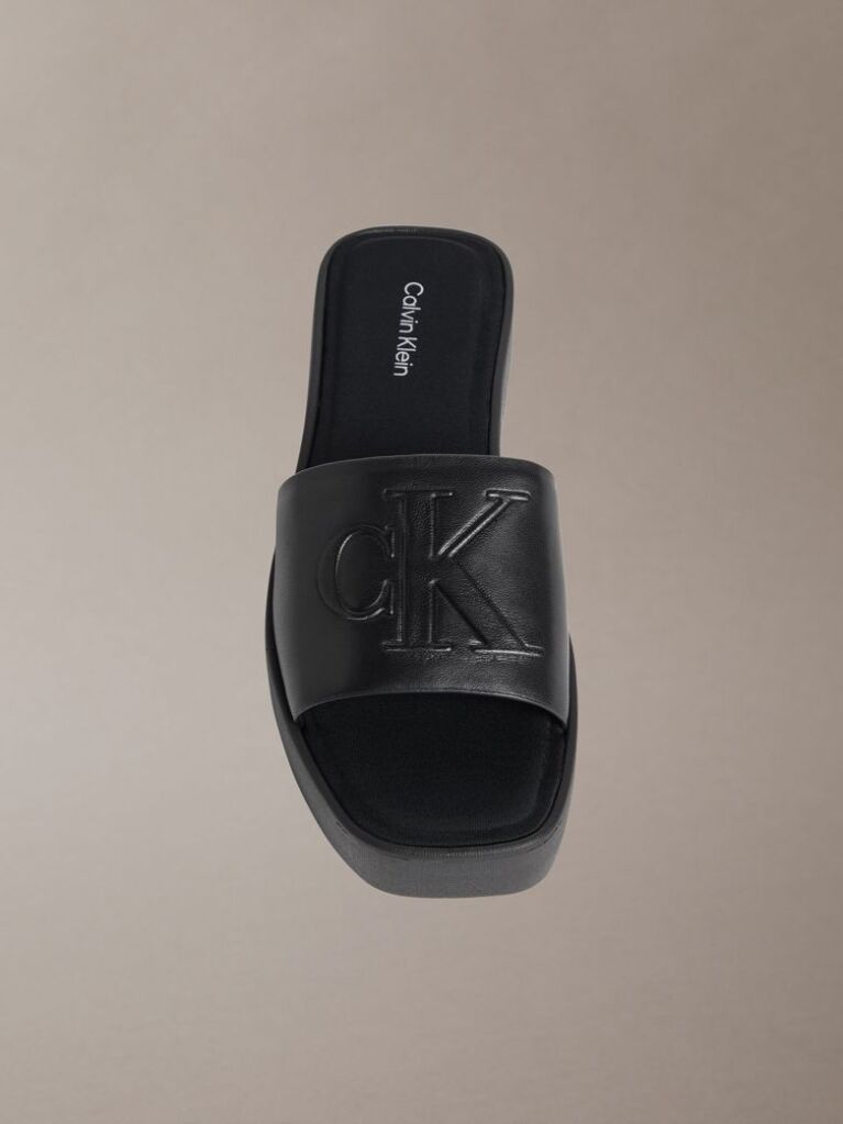 Black Amelia - Leather Platform Sliders  Women