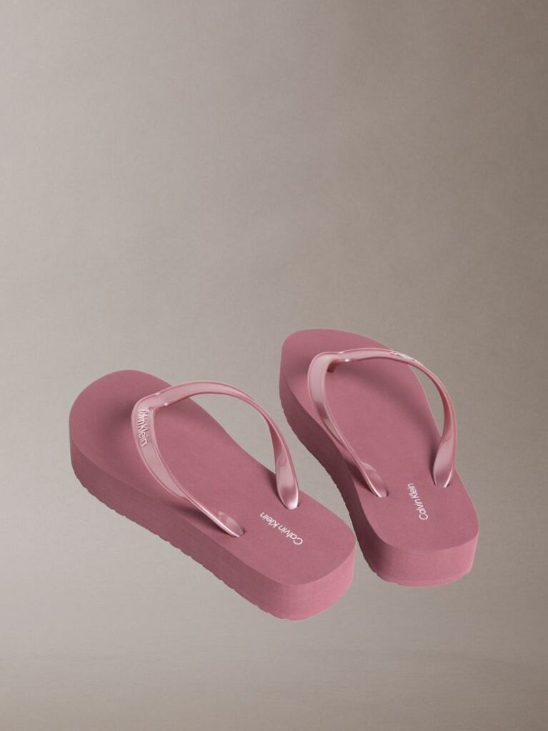 Pink Pearlised Platform Flip Flops  Women