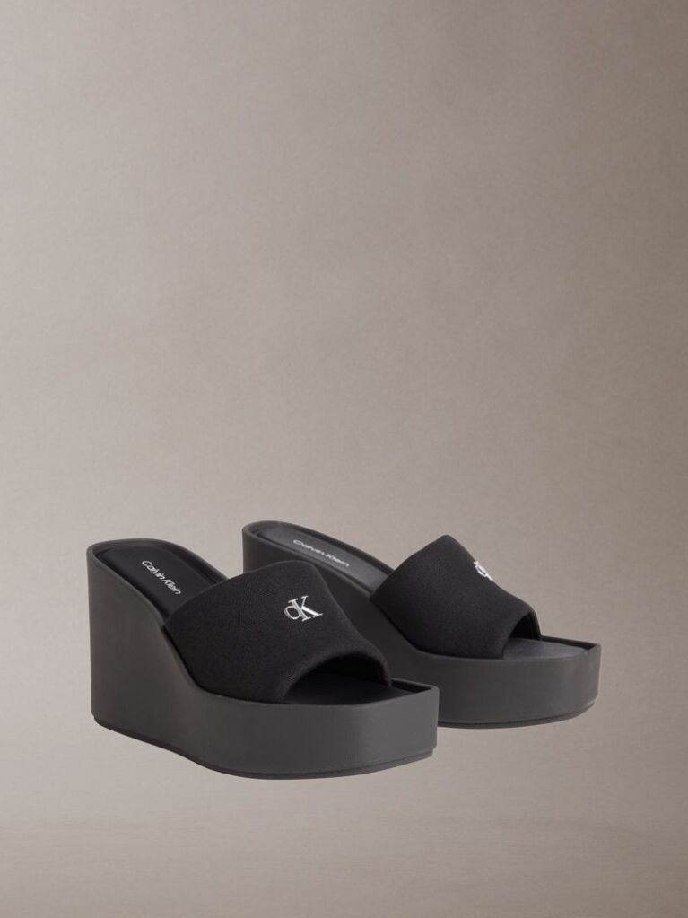 Black Melia - Canvas Platform Wedge Sandals  Women