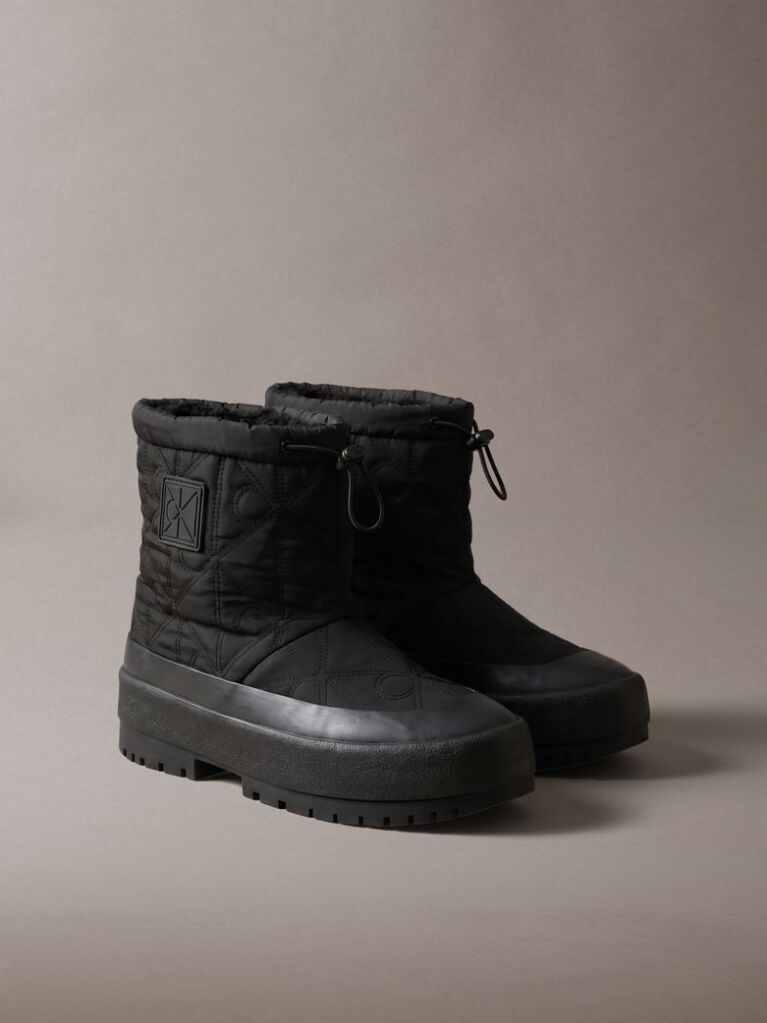 Μαύρο Καπιτονέ Μπότες Χιονιού Flatform Με Λογότυπο  Γυναίκα