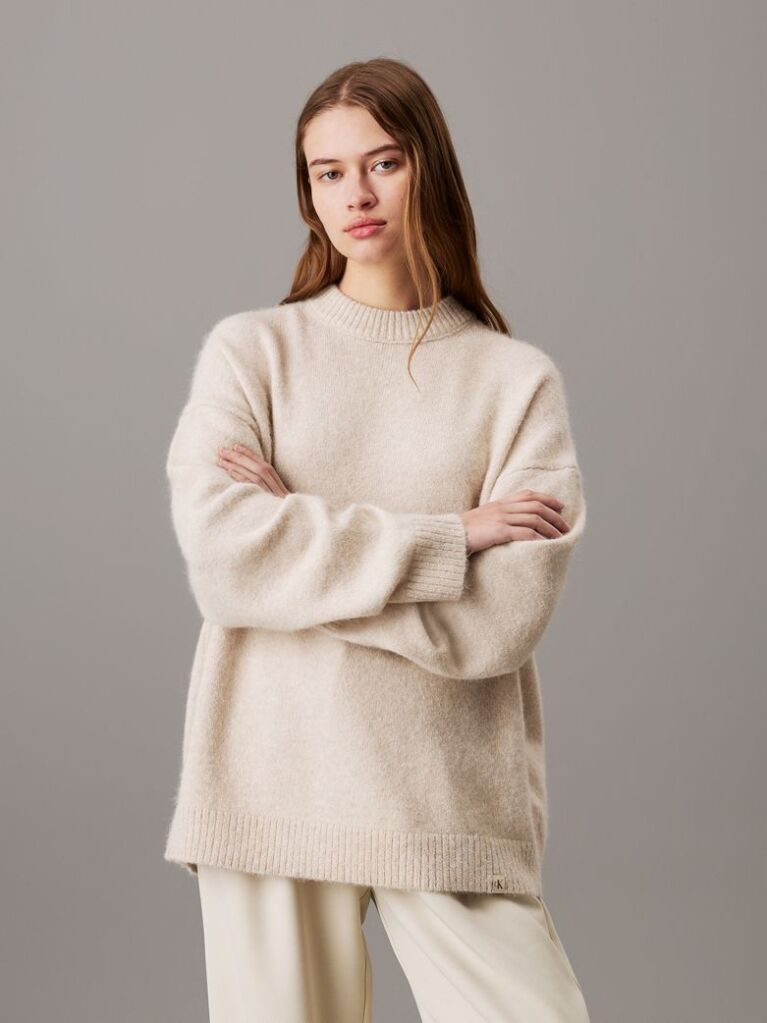 Beige Relaxed Wool Blend Jumper  Women