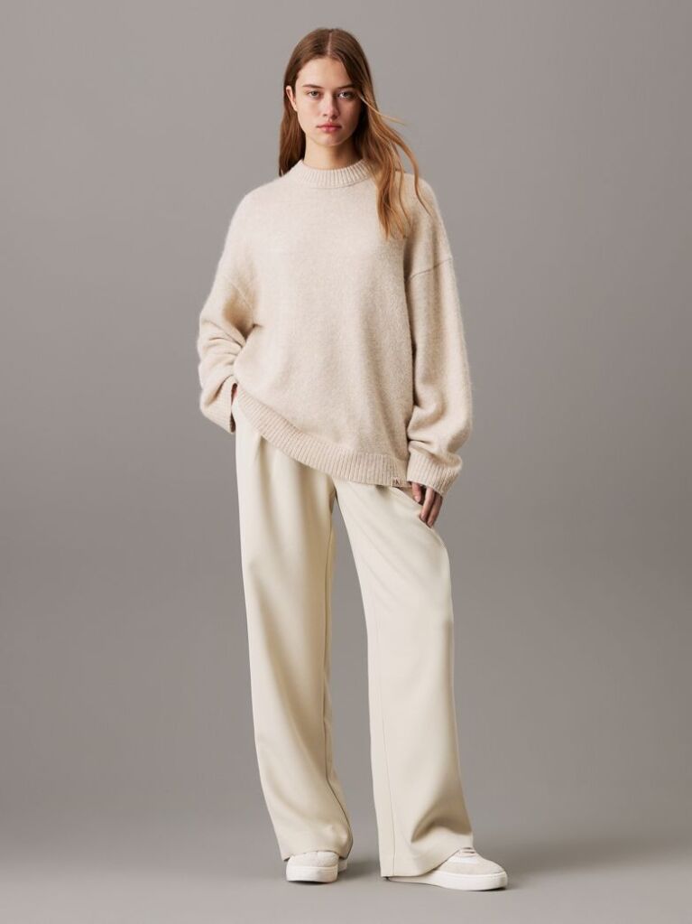 Beige Relaxed Wool Blend Jumper  Women
