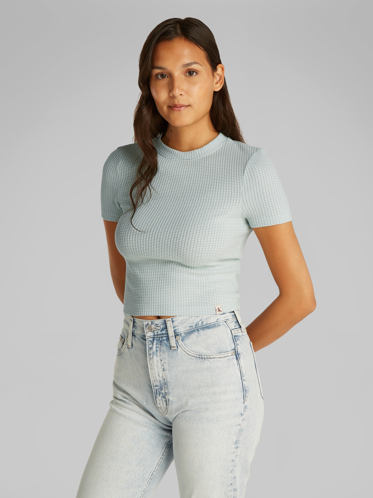 Green Waffle Short Sleeve Fitted T-Shirt  Women