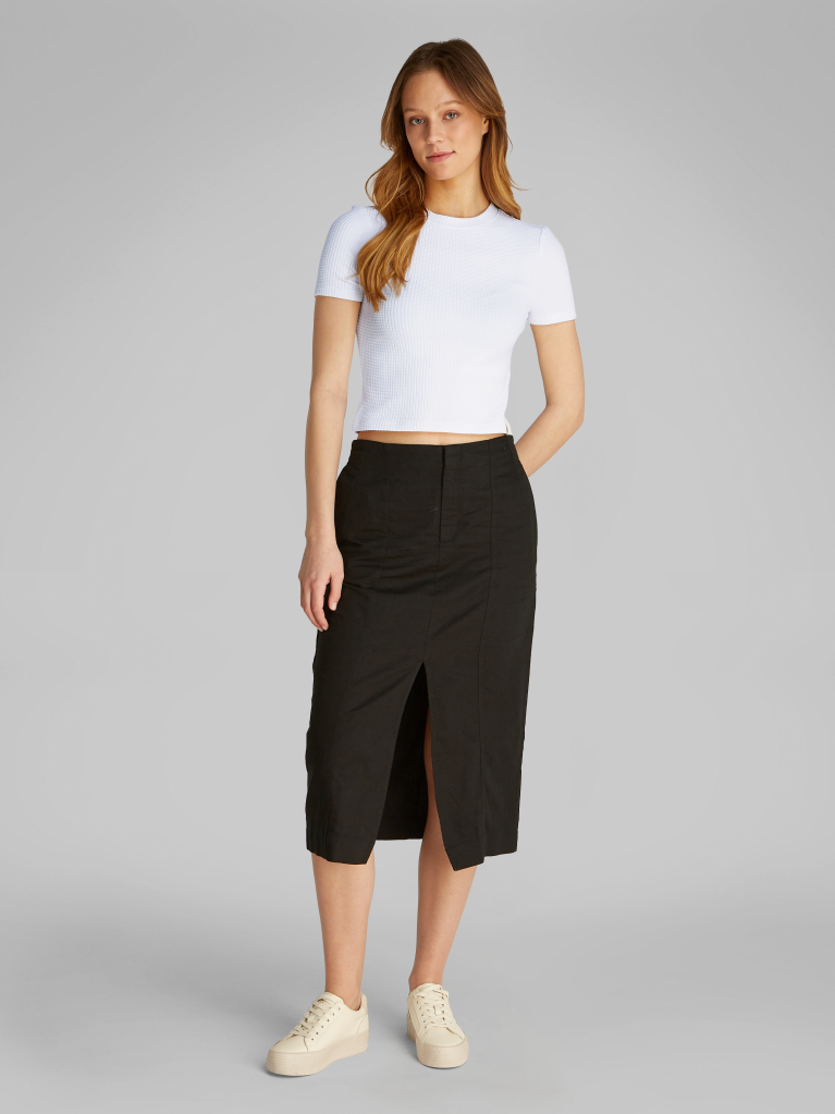 White Waffle Short Sleeve Fitted T-Shirt  Women