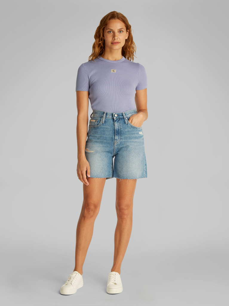 Purple Slim Ribbed Cotton T-shirt  Women