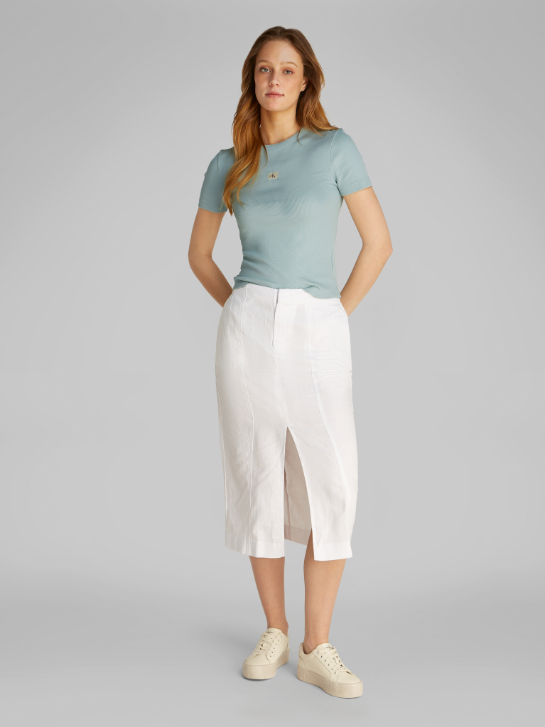 Blue Woven Label Rib Fitted T-Shirt  Women