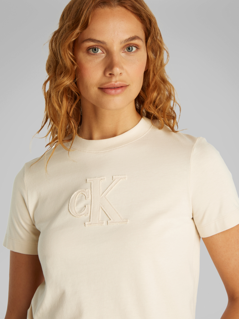 Μπεζ T-Shirt Σε Κανονική Γραμμή  Γυναίκα