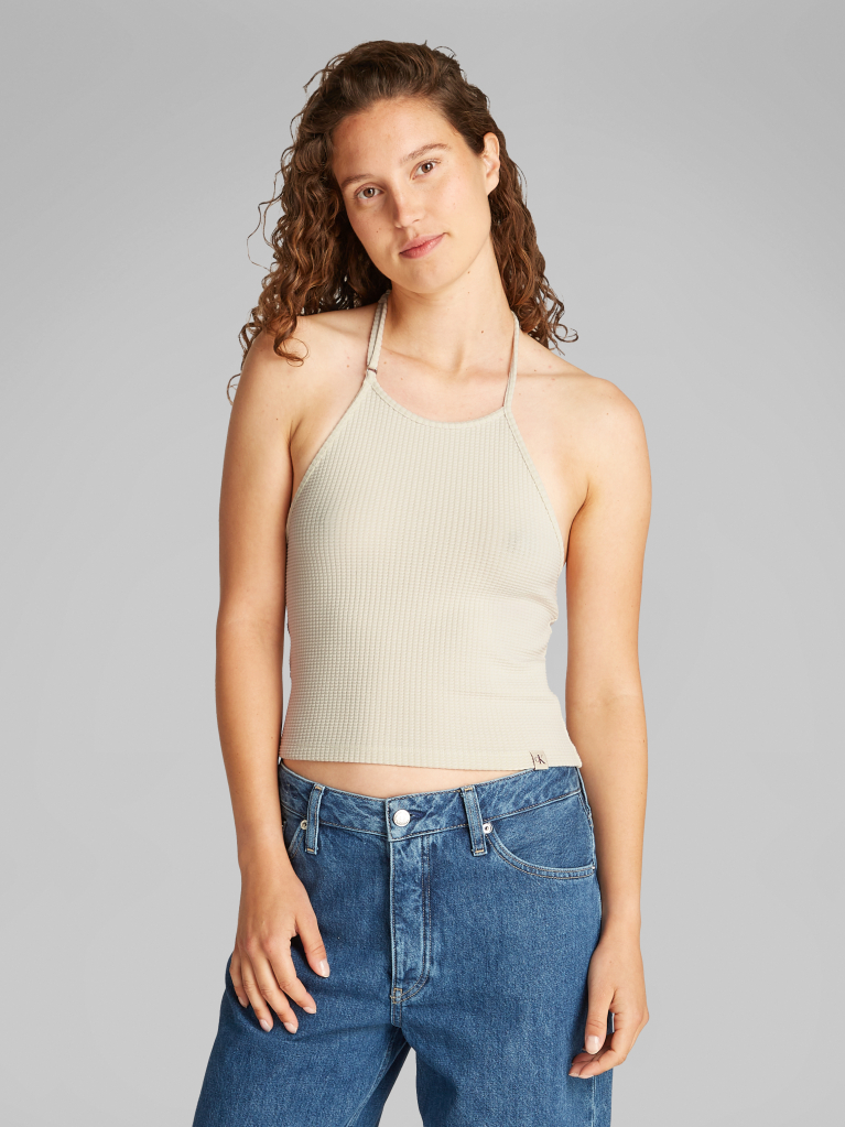 Beige Waffle Texture Halterneck Top  Women