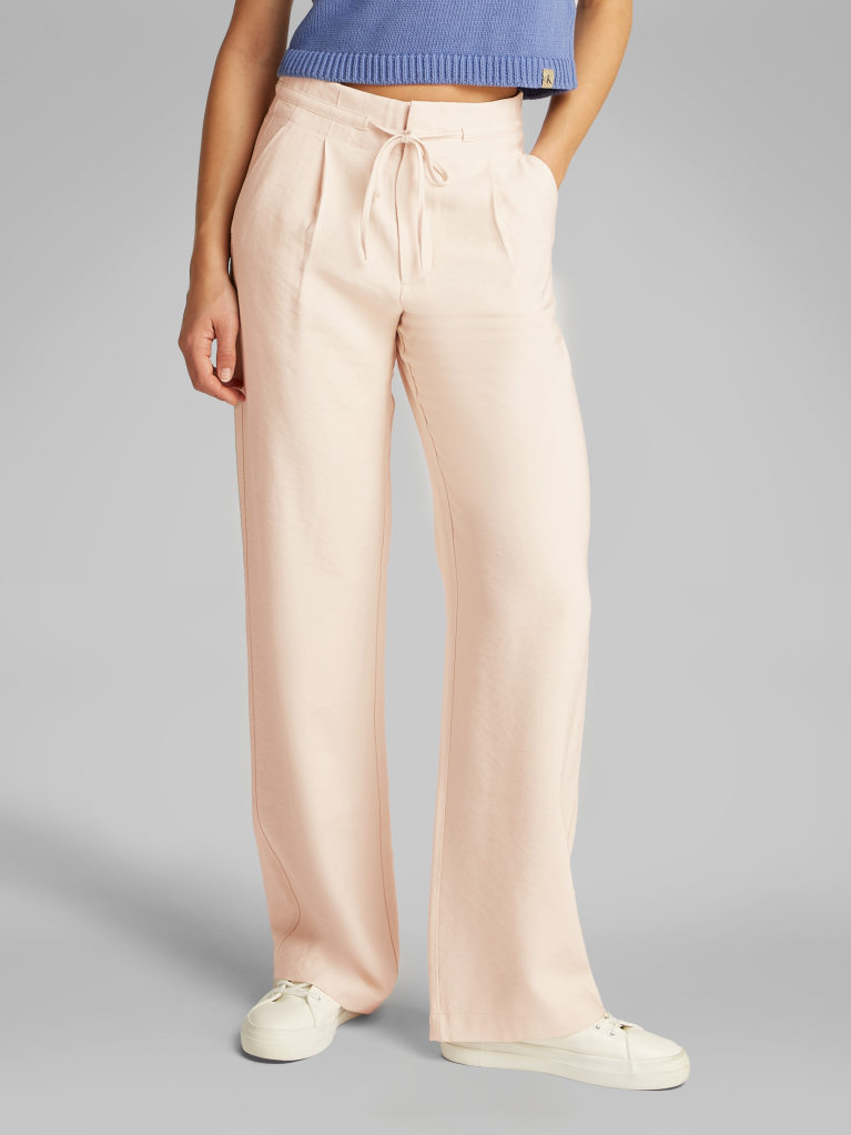 Beige Relaxed Straight Drawstring Trousers  Women