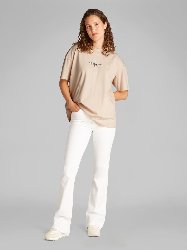Μπεζ Boyfriend T-shirt με Μονόγραμμα  Γυναίκα