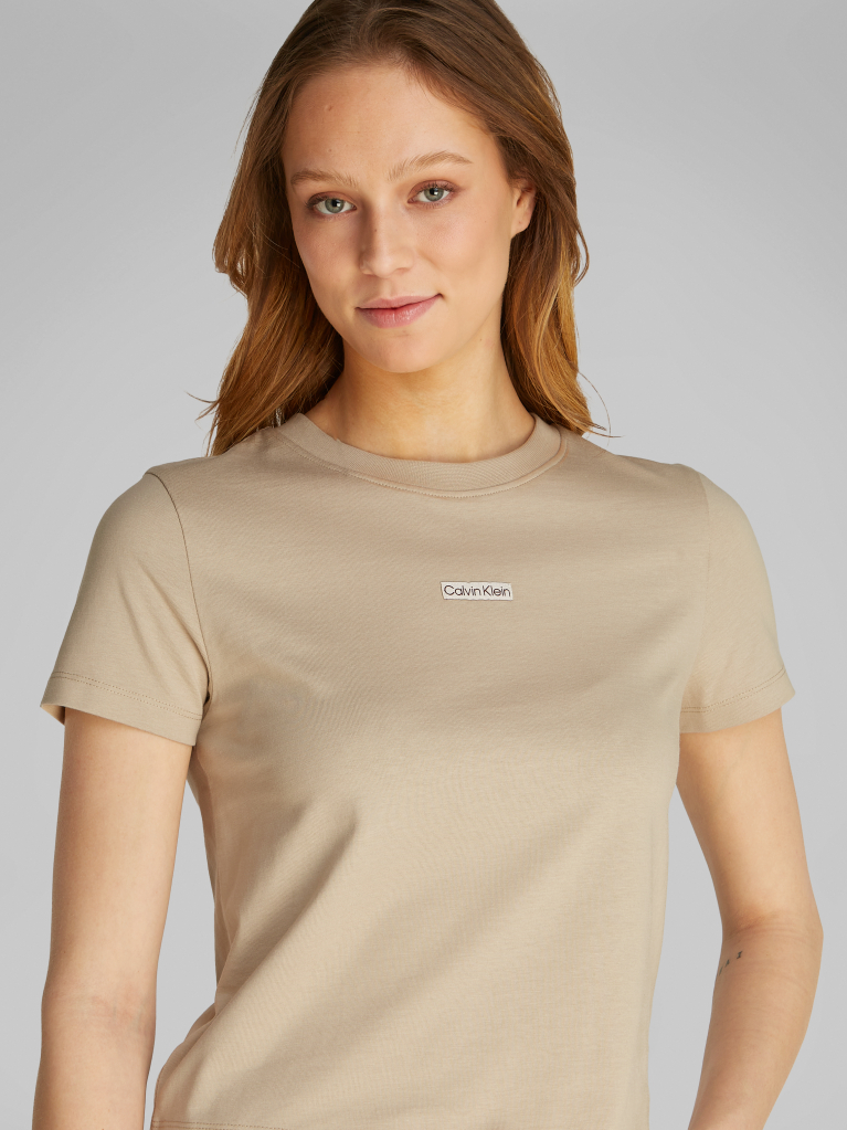 Beige Slim Cropped Badge T-shirt  Women