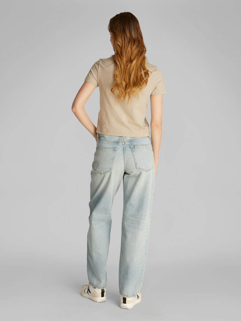 Beige Slim Cropped Badge T-shirt  Women