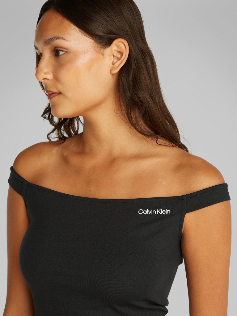 Black Logo Elastic Bardot Milano Top  Women