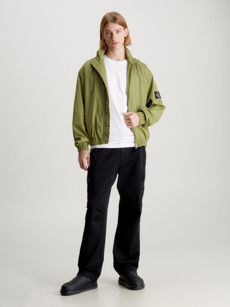 Green Relaxed Cotton Zip Up Jacket  Men