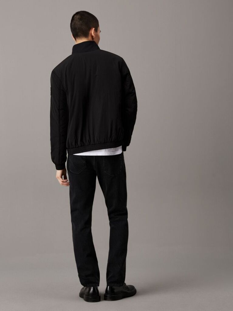 Black Padded Nylon Zip Up Jacket  Men