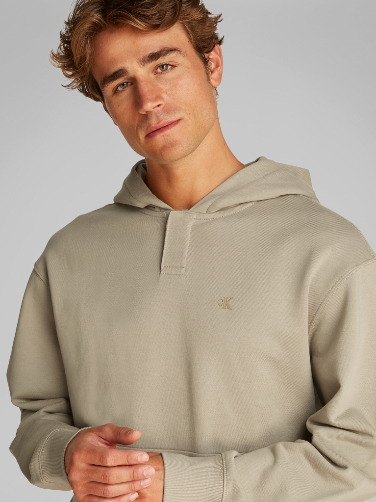 Beige Cotton Terry Monogram Hoodie  Men