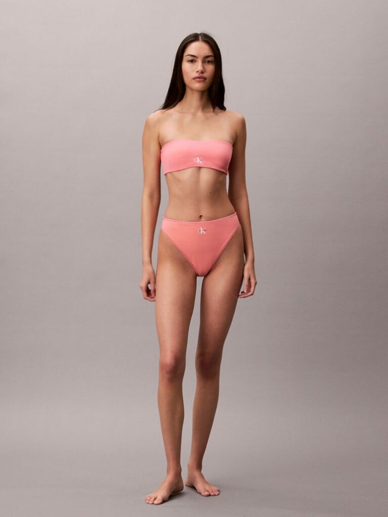 Pink High Leg Bikini Bottoms - CK Monogram  Women