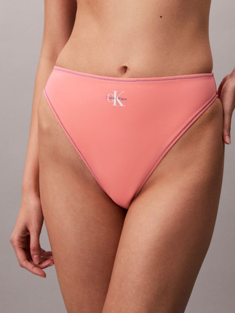 Pink High Leg Bikini Bottoms - CK Monogram  Women