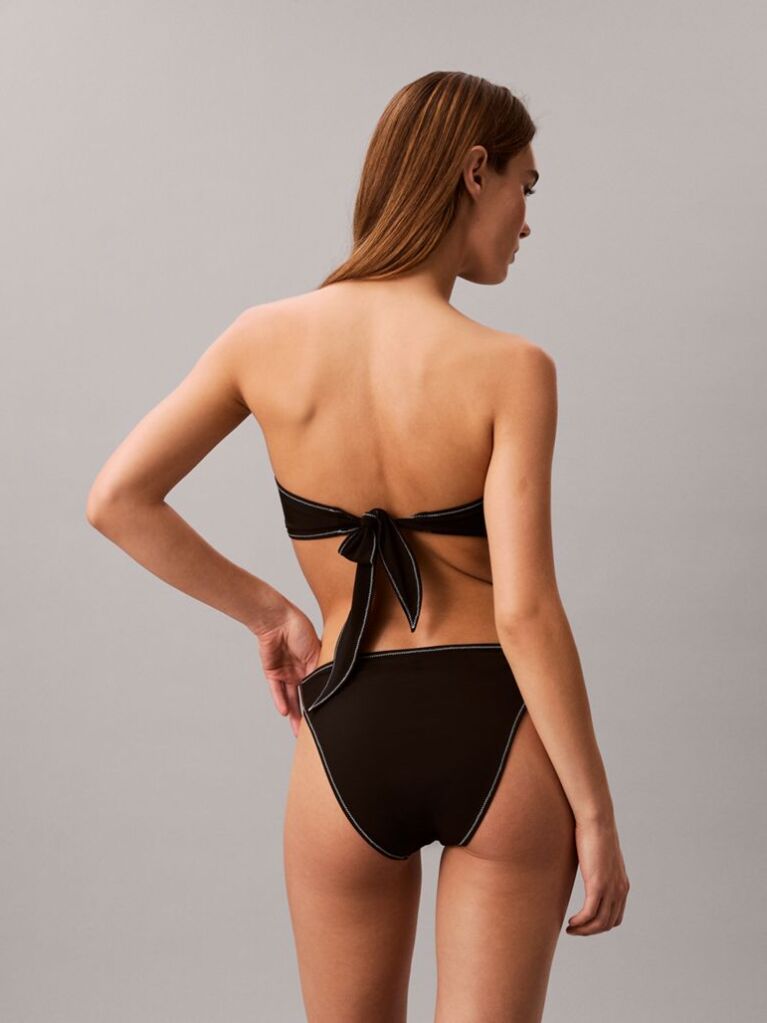 Black High Leg Bikini Bottoms - CK Monogram  Women