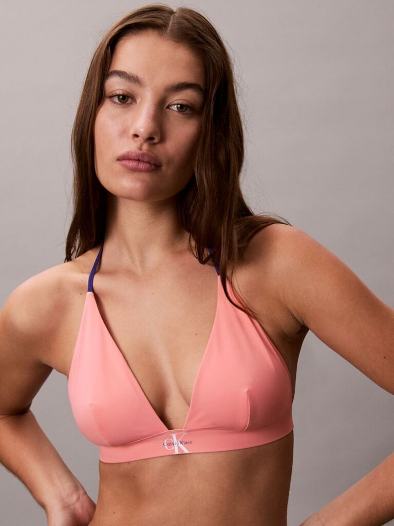 Pink Halter Triangle Bikini Top - CK Monogram  Women