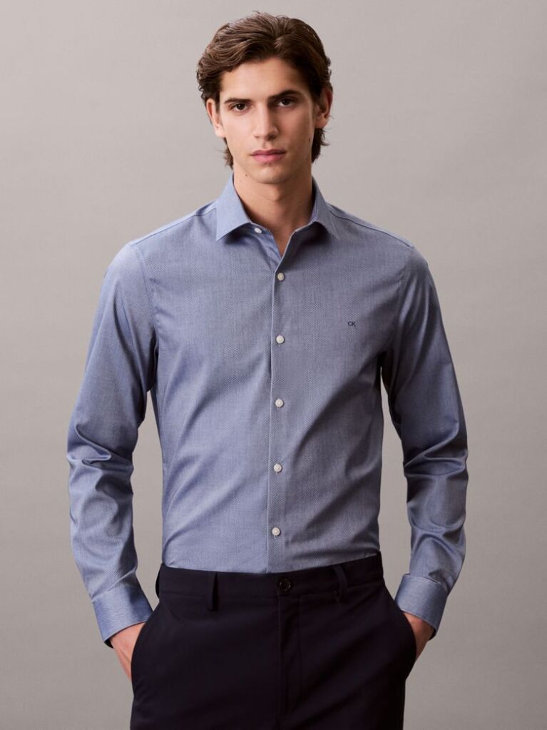 Blue Slim Stretch Dress Shirt  Men