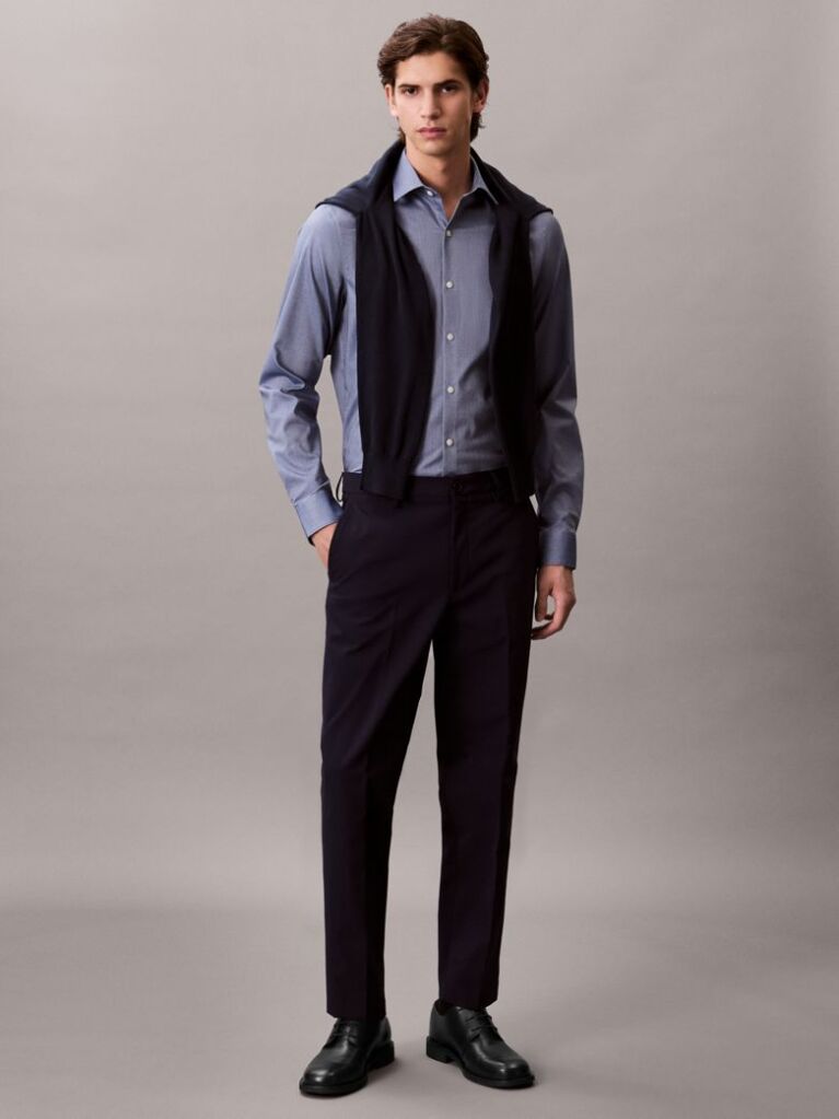 Blue Slim Stretch Dress Shirt  Men