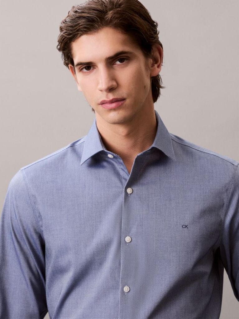 Blue Slim Stretch Dress Shirt  Men