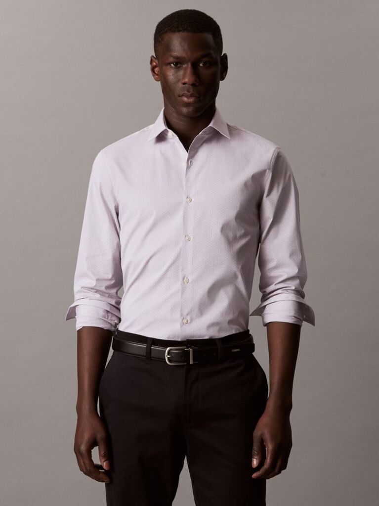 Purple Slim Fit Micro Dot Poplin Shirt  Men