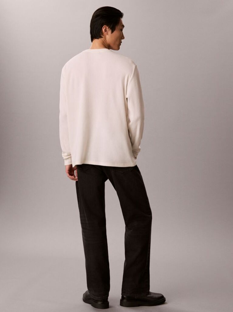 White Long Sleeve Waffle T-shirt  Men