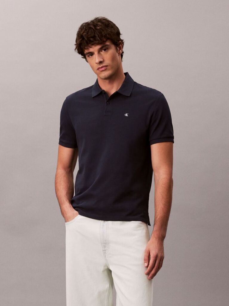 Μπλε Polo T-Shirt Από Βαμβάκι Πικέ  Άνδρας