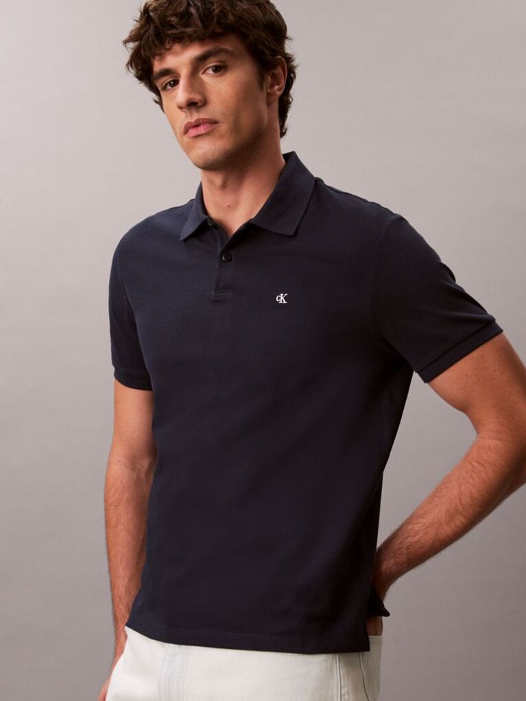 Μπλε Polo T-Shirt Από Βαμβάκι Πικέ  Άνδρας
