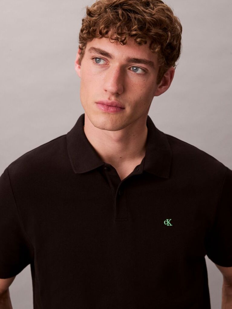 Μαύρο Polo T-Shirt Από Βαμβάκι Πικέ  Άνδρας