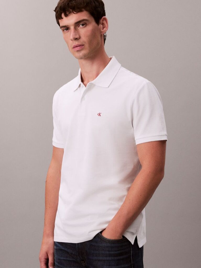 Λευκό Polo T-Shirt Από Βαμβάκι Πικέ  Άνδρας