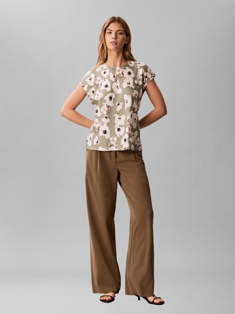 Green Printed Matte Satin Sheath Top  Women