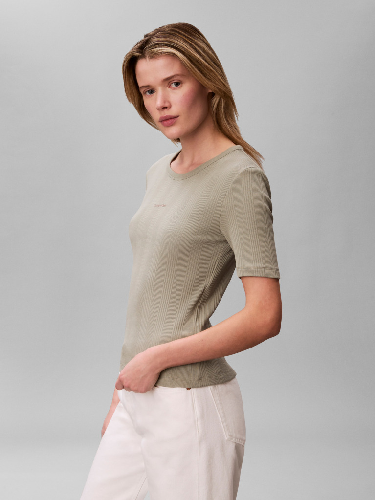 Green Ribbed Half Sleeve T-Shirt  Women